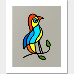 Color Bird on a Twig on Gray Posters and Art